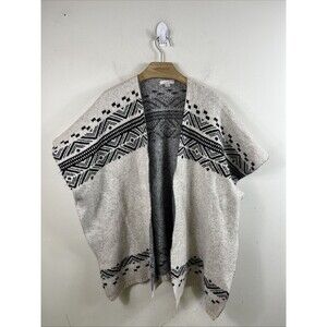LOFT Ann Taylor Women's Geometric Open Poncho Sweater Size XS/S Wool Blend Aztec